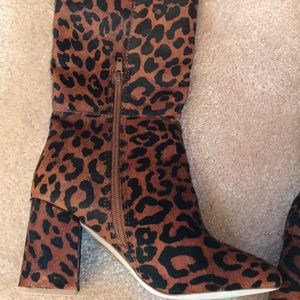 Leather pony hair Leopard print knee high boots. 3in heels. Like new!!!